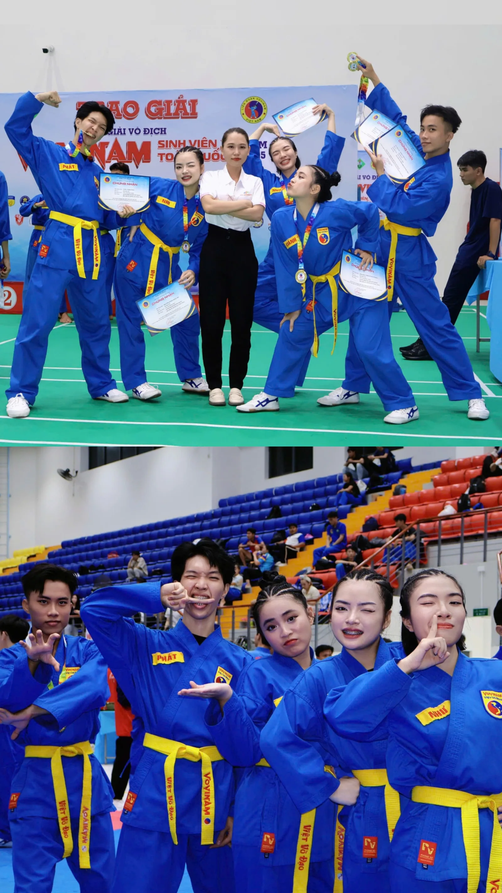 Ảnh ghép nhiều khung hình của nhóm võ sinh Vovinam